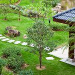 Gazebo and footpath landscaping in a beautiful garden